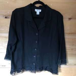I.C.S. 2 pc black linen blend outfit cropped pants size Large